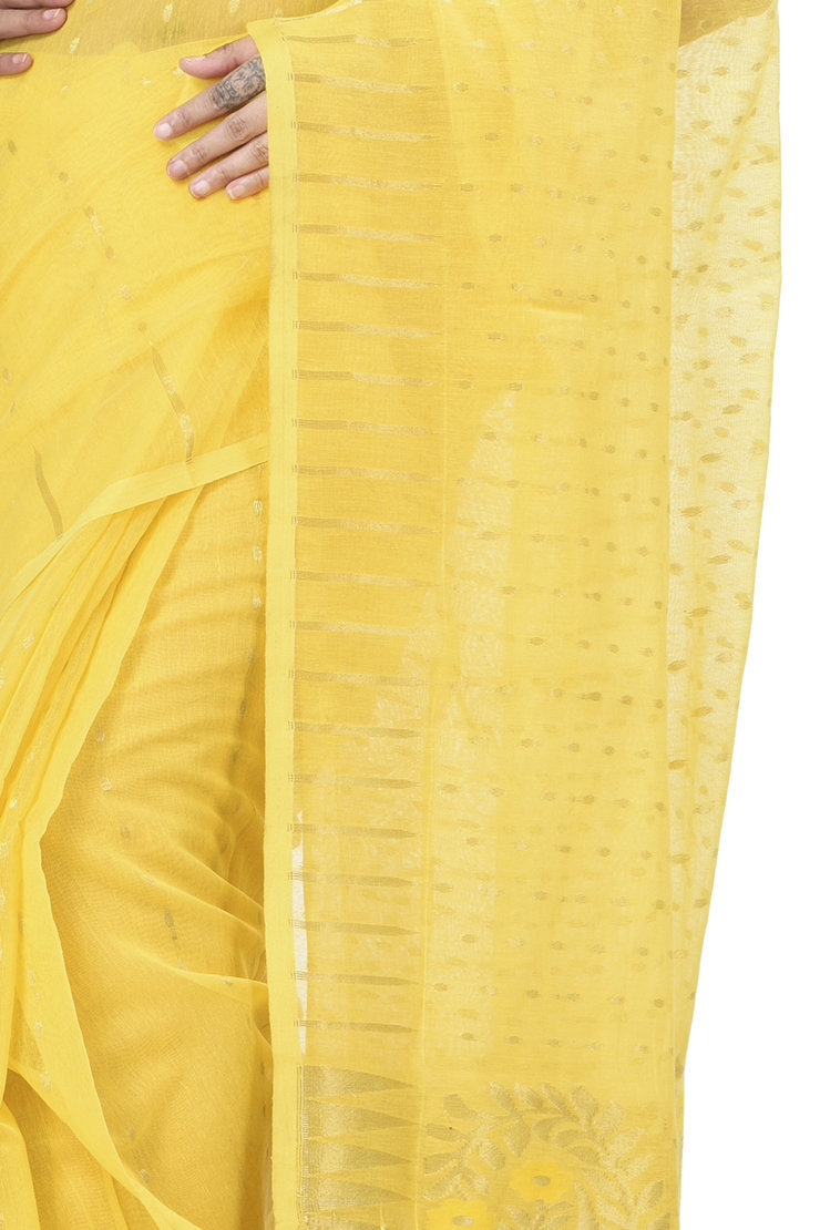 Yellow Blended Cotton New HALF  JAMDINE Jamdani Saree (528)